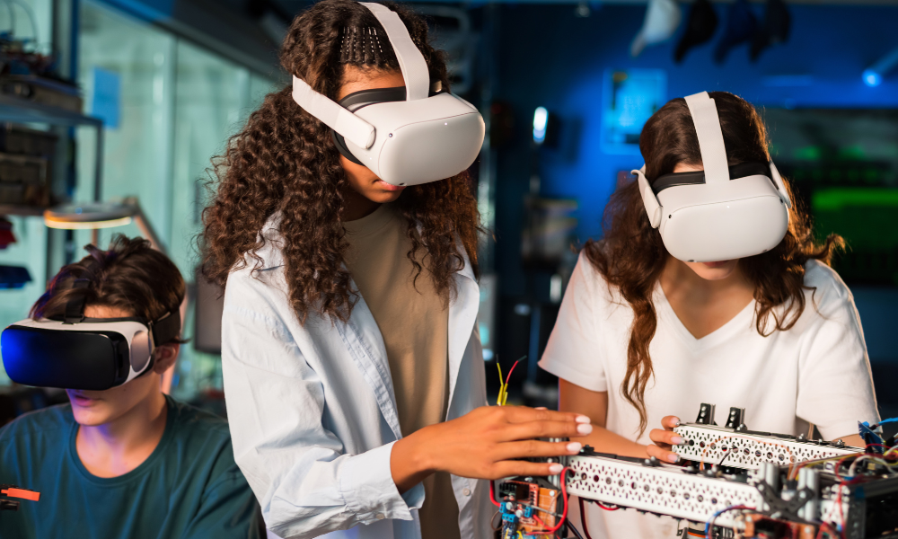 students wearing vr goggles