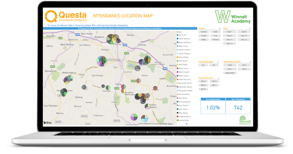 Questa Attendance Location Map dashboard July 2018 