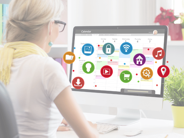Woman looking at computer software